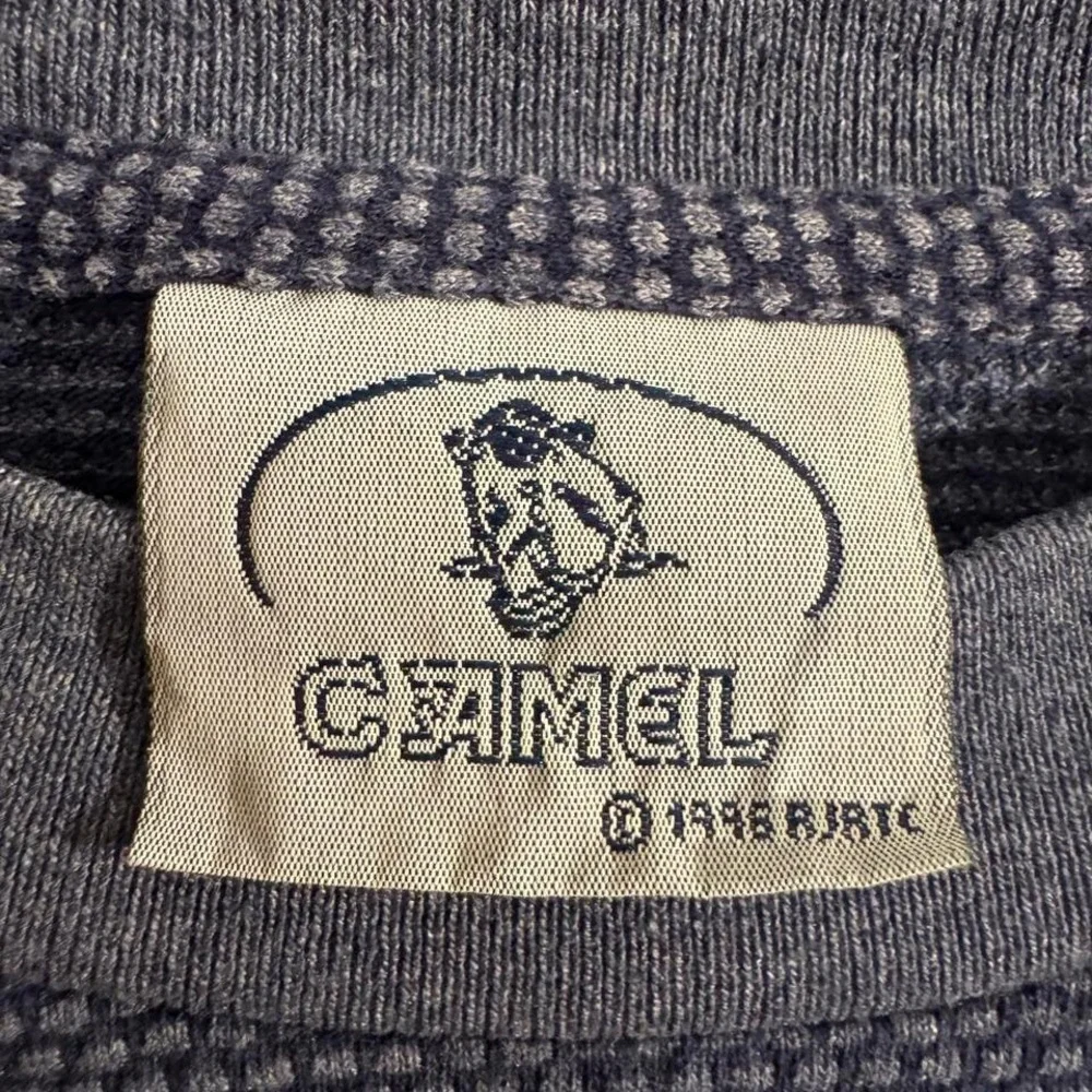 Rare Vintage 1996 Camel Blue Textured Pocket Tee Made USA XL Cotton Blend
